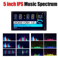 5 Inch IPS LCD Music Spectrum Display Screen WIFI CLOCK Audio Analyzer Rhythm Light Level Indicator + Remote Control DC 5V-12V