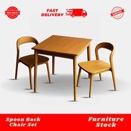 Pristen Teak Spoon Chair | Spoon Back Set Dining Table 2 Seater | Scandinavian Minimalist Cafe Dinin