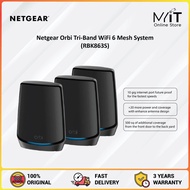 Netgear AX6000 Orbi 860 Series Tri-Band WiFi 6 Mesh System, 6Gbps, 10 Gig Port, 3-Pack, Black - RBK8