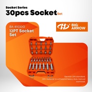 BIG ARROW 1/2" 12pt 30pcs Non-Impact Socket Set 8-24mm CRV DIN Heavy Duty 6 Point Socket Impact Wren