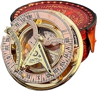 NETAEX Antique Brass &amp; Copper Sundial Compass, Sundial Clock in Leather Box Gift Sun Clock Ship Replica Watch