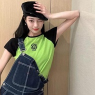 Aiyiyi Top Short-Sleeved T-Shirt Knitwear Short Style Slimmer Look Age-Reducing Sweet Cool Color-Blo