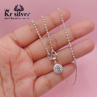 Kr silver สร้อยคอเงินแท้ พร้อมจี้เงินแท้ พลอยล้อมเพชร สร้อยคอ ขนาด 2 มิล ยาว 18 นิ้ว 20 นิ้ว 24 นิ้ว