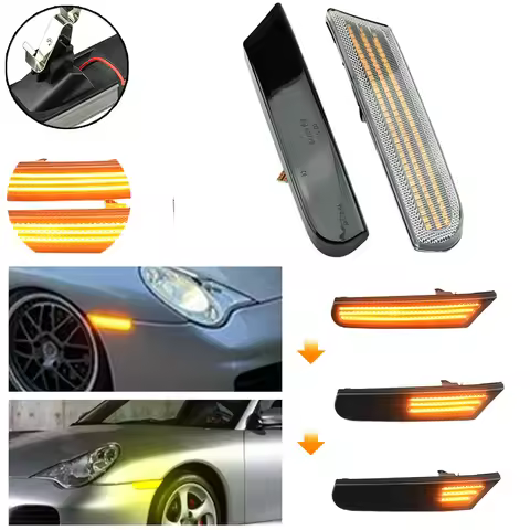 Dynamic Amber LED Car Side Marker 2Pcs 1996-2004 For Porsche 996（911） Carrera 4/S/4S Sequential Turn