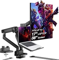 AVLT Dual 17”-38" Monitor Arm Desk Mount with 17" Laptop Tray and USB-C Docking Station, HDMI 4K60Hz