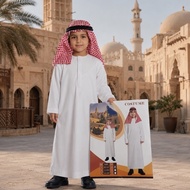 Kids Costume Thobe and Ghutra Set White Middle Eastern Boys Outfit R21