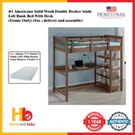 Picket &amp; Rail #1 Americana Solid Wood Double Decker Study Loft Bunk Bed With Desk (Frame Only)