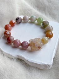 旋轉貓頭 櫻花瑪瑙彩虹手串