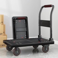 Syezyo Foldable Trolley Thickened Platsic Trolley Bearing Flatbed Black Platform Car