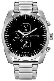 Citizen CZ Smartwatch with YouQ wellness app featuring IBM Watson® AI and NASA research, black and w