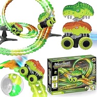 OSALON Dinosaur Race Car Tracks Toys Set for Kids Boys Girls Ages 3 4 5 6+ Electric Dinosaur Turkc Cars with Strong Suction Cup,Steady Tripod 130+ Pcs Train Car Tracks Birthday Gift Christmas