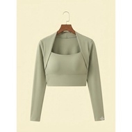 Long Sleeve Crop Top Bolero & Sports Bra