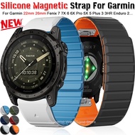 22/26mm Magnetic Silicone Strap For Garmin Fenix 7 7x 6 6X Pro 5X 5 Pro Quick Fit Bracelet For Gen 2/Enduro 2/Descent Mk1 Band
