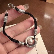 Transfer Beads 999 Black Rope Sterling Silver Bracelet Pure Silver Safe Buckle Men Women Bracelet Pu
