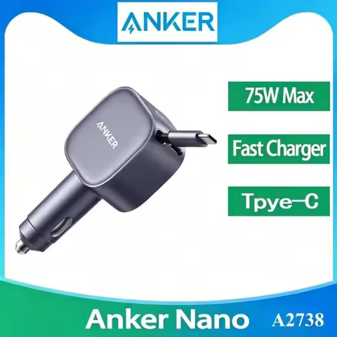 Anker A2738 Nano 75W USB-C Car Charger Built-in Retractable Type-C Cable PD Fast Car Adapter for IPh