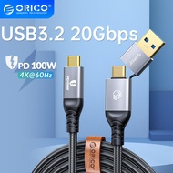 ORICO2 in 1 USB C Cable PD100W Fast Charger Cord USB3.2 Gen 2 40Gbps HD 4K 60Hz Video Braided with E-mark for Laptop MacBook