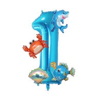 5Pcs Mini Blue Ocean Balloon Set Blue Number Balloon Set Ocean Animals Shark Crab Themed Birthday Pa