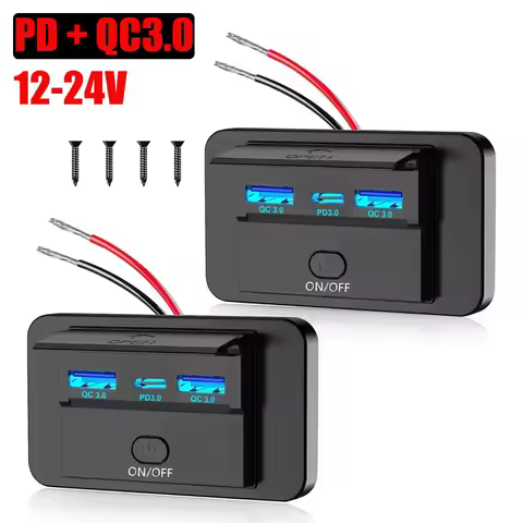 2025 3 Ports 12V RV USB Outlet 72W Dual USB C 36W and Dual QC 3.0 18W Port Car Charger Socket Access