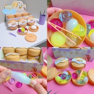 [LI] 6Pcs Mini Dumplings With Steamer Bun Squeezable Toys Set Soft Stress Relief Crystal Squishy Fid