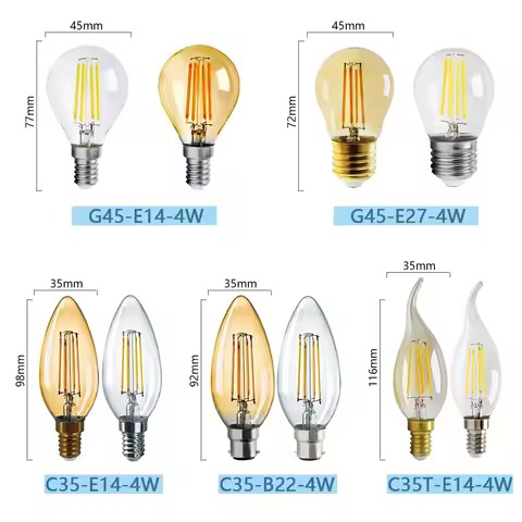 6PCS Led Filament Edison Bulb E27 B22 E14 G45 A60 G80 G95 4W 6W Vintage Led Lamp 2700K 4000K Warm Wh