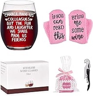Chance Made Us Colleagues Stemless Wine Glass, Colleagues Wine Glass and Cupcake Wine Socks Gift Set, Coworker Gift for Birthday, Christmas, Retirement, Galentine's Day, Leaving, Going Away