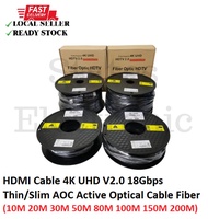 HDMI Cable 4K UHD V2.0 18Gbps Thin/Slim AOC Active Optical Cable Fiber (10M 20M 30M 50M 80M 100M 150M 200M)