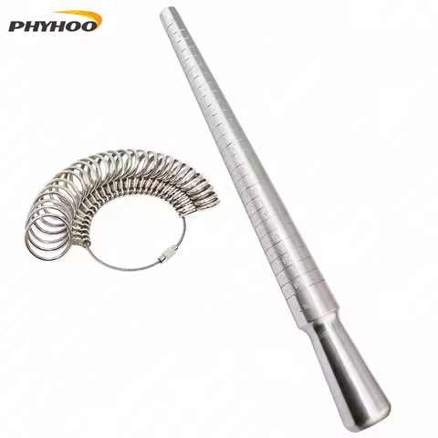 PHYHOO Aluminium Ring Sizer Mandrel Finger Sizing Measuring Stick and Stainless Iron Ring Sizer Guag