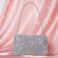 Glamorous Glitter Bling, Sequin, Luxury, Shiny Mini Rhinestone Decor Chain Square Bag Evening Bag, D