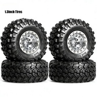 4pcs 1.3 Inch Metal Beadlock Wheel & Rubber Tyre 64mm OD for 1/18 FCX18 TRX4M 1/24 SCX24 AX24 FCX24 