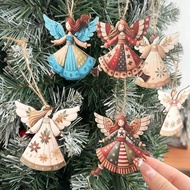 4/pcs Angels Doll Pendant Christmas Tree Hanging Pendant Wooden Angels Decorations for Christmas Par