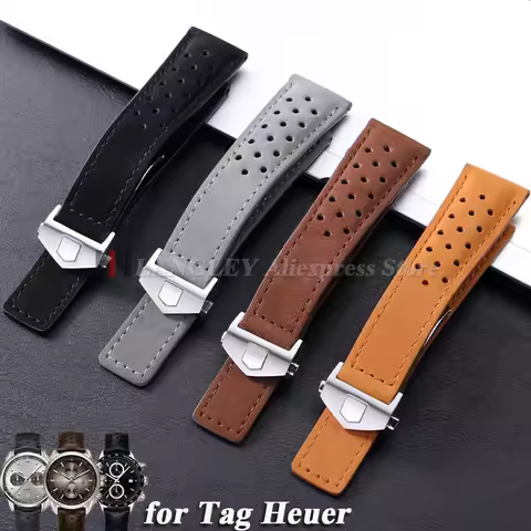 20mm 22mm 24mm Cowhide Leather Watch Strap for Tag Heuer Carrera Monaco Watch Belt Brown Bracelet Wr