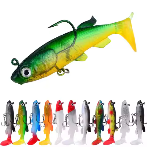 1Pc Soft Bait Fishing Lure Artificial Sinking Swimbait T Tail Jig Head Fishing Tackle Goods For Bass