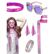 70s Disco Women Costume Outfit and Accessories Shiny Party