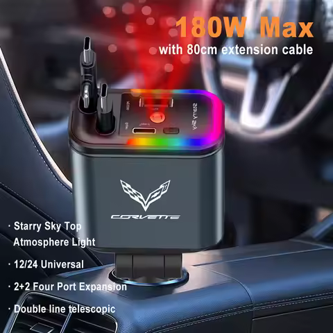 180W Retractable Car Super Charger With Star light USB PD3.0 For Android iPhone for Corvette C1 C2 C