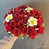 Wedding Flowers Wedding Bouquets Simulation 5-Layer Flocking 36-Head Rose Handle Bouquet Flocking 24