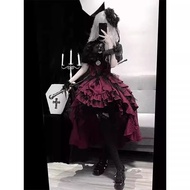 Manor Dark Gothic Lolita Outfit - Black Shirt & Red Skirt