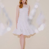 【C ME限量手感工藝洋裝】白色糖霜雪紡蕾絲拼接洋裝