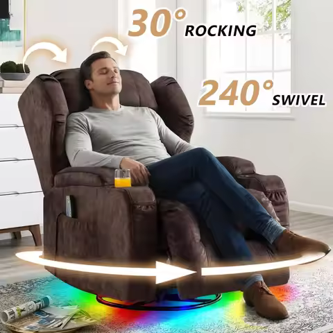 Oversized Power Swivel Rocker Recliner,Massage & Heating & Wall‑Hugger Design,Adult Single Sofa,Livi