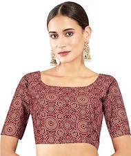 Cotton Printed Blouses for Women Sarees, Elbow Sleeves Ajrakh Print Crop top Choli (B223-P)