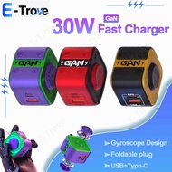 Portable GaN Wall Mounted 30W Fast Charging Phone Charger Dual Port USB+Type-C Travel Plug Foldable 