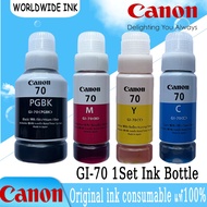 หมึกพิมพ์อิงค์เจ็ท]Canon GI-70 ink 1set 4สี：BK/C/M/Y น้ำหมึกเติมแคนนอน💯% ใช้กับเครื่องพิมพ์ GM2070G5070,G6070,G7070,GM20รายละเอียดสินค้า หมึกเติม หมึก Canon หมึกปริ้นเตอร์ แท้100% ใช้กับพริ้นเตอร์อิงค์เจ็ท