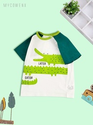 Cartoon Crocodile Print Round Neck Cotton T-shirt Tees Tops Soft Comfortable Boys And Girls Summer Clothes