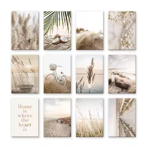 Beige Wall Reed Cycling Landscape Palm Leaves Coconut Pictures for Posters Canvas Painting Lawn Art 