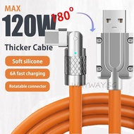 120Wcharger cableสายชาร์จ 120W โลหะผสมสังกะสี 180 องศา 6A พร้อมโคมไฟ สําหรับ Samsung Galaxy S21 Ultra S21 Plus