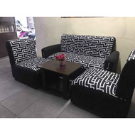 SALA SET WHITE AND BLACK FABRIC WITH WOODEN TABLE(FREE DELIVERY MANILA)