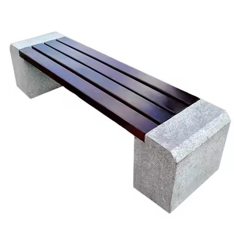 Modern Design Natural Wooden Grey Granite Garden Park Bench Public Waiting Bench Chair Outdoor Patio