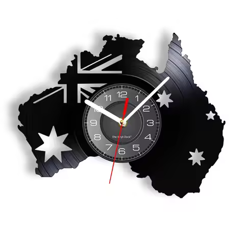 Flag of Australia Vinyl Record Wall Clock Patriotic Wall Art Australia Country Map Vintage Clock Wat