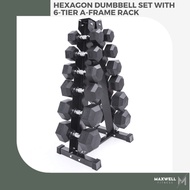105KG-225KG Hexagon Dumbbell Set with 6-Tier A-Frame Rack