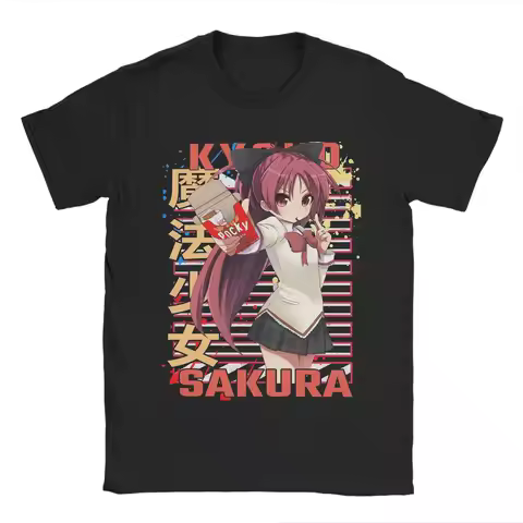 Mahou Shoujo Kyoko Sakura Men's T Shirt Madoka Magica Anime Hipster Tees Short Sleeve Round Collar T