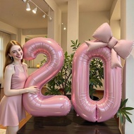 3pcs Pink Number Balloon with Bow Foil Balloon Set for Princess Girls Birthday Party Decorations Sup